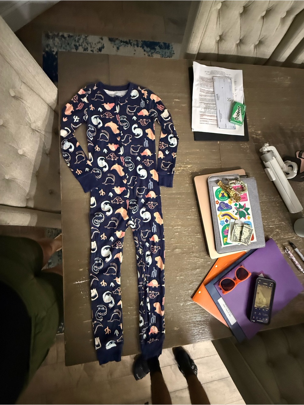 Old Navy Navy Blue Dinosaur Print Kids Footless Pajama Set